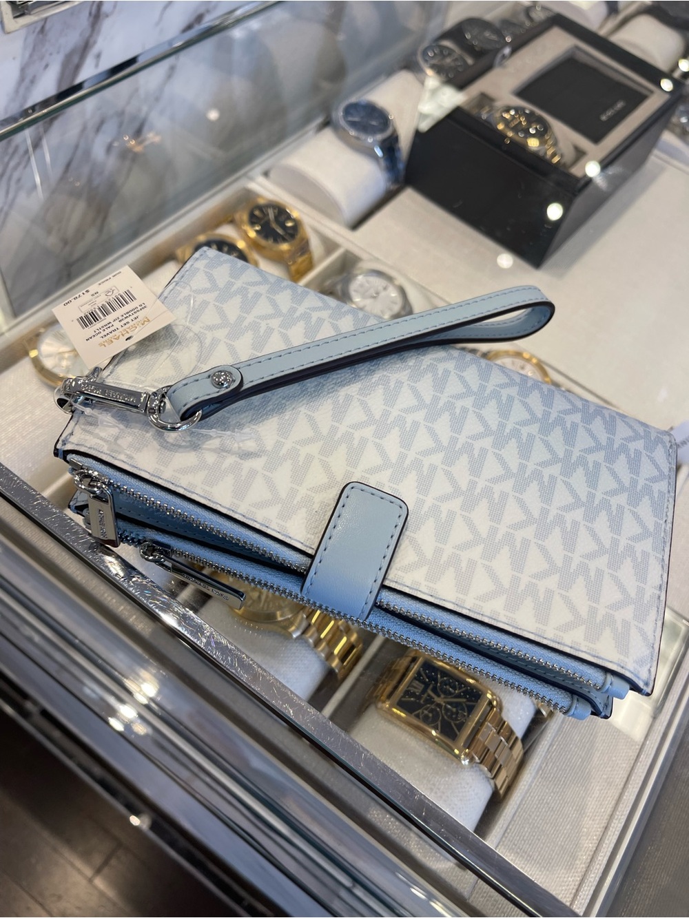 MICHAEL KORS Jet Set Large Double Zip Ombré Signature Logo Wristlet Pale Ocean - Picture 16 of 16